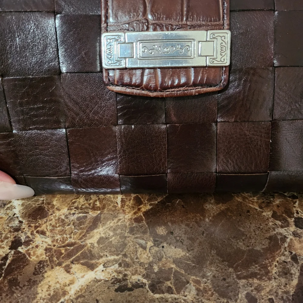 Brighton Brown Woven Leather Kisslock Wallet/Wristlet EUC - Picture 5 of 16